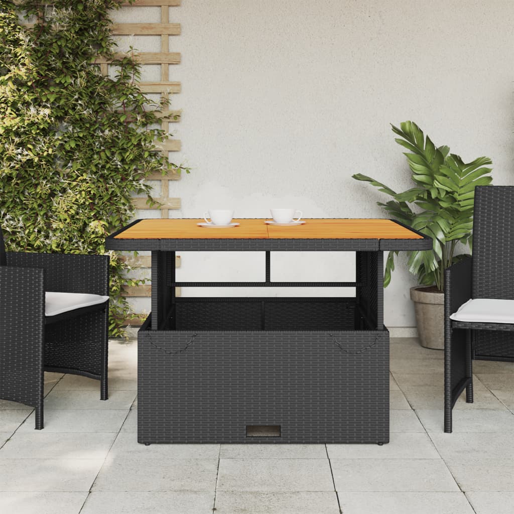 vidaXL Stół ogrodowy, czarny, 110x110x71 cm, polirattan i akacja