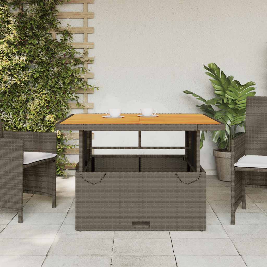 vidaXL Stół ogrodowy, szary, 110x110x71 cm, polirattan i akacja
