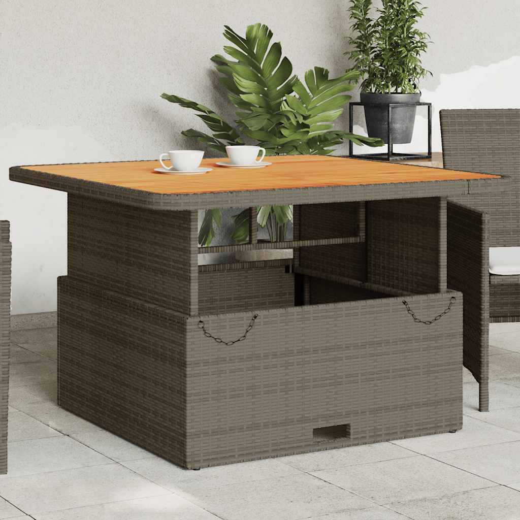 vidaXL Stół ogrodowy, szary, 110x110x71 cm, polirattan i akacja