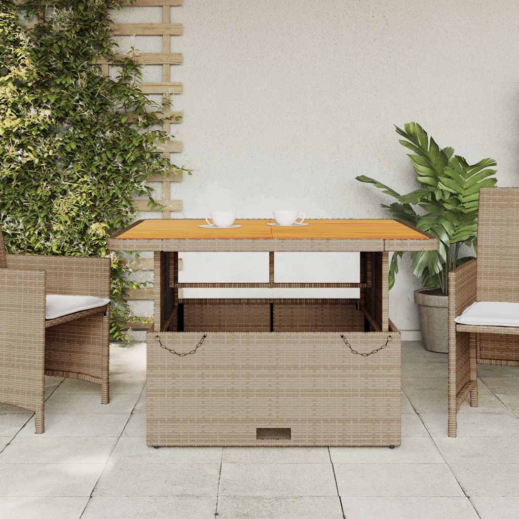 vidaXL Stół ogrodowy, beżowy, 110x110x71 cm, polirattan i akacja