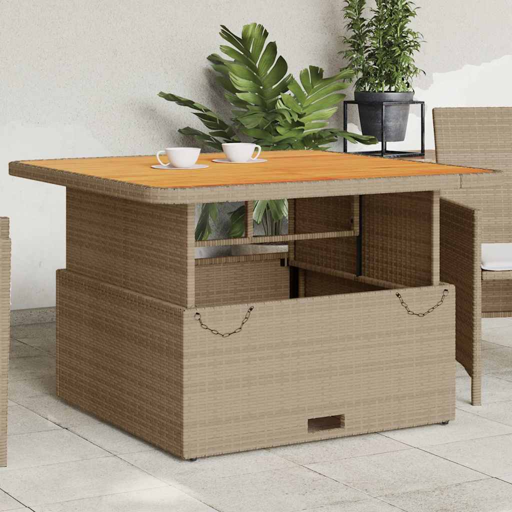 vidaXL Stół ogrodowy, beżowy, 110x110x71 cm, polirattan i akacja