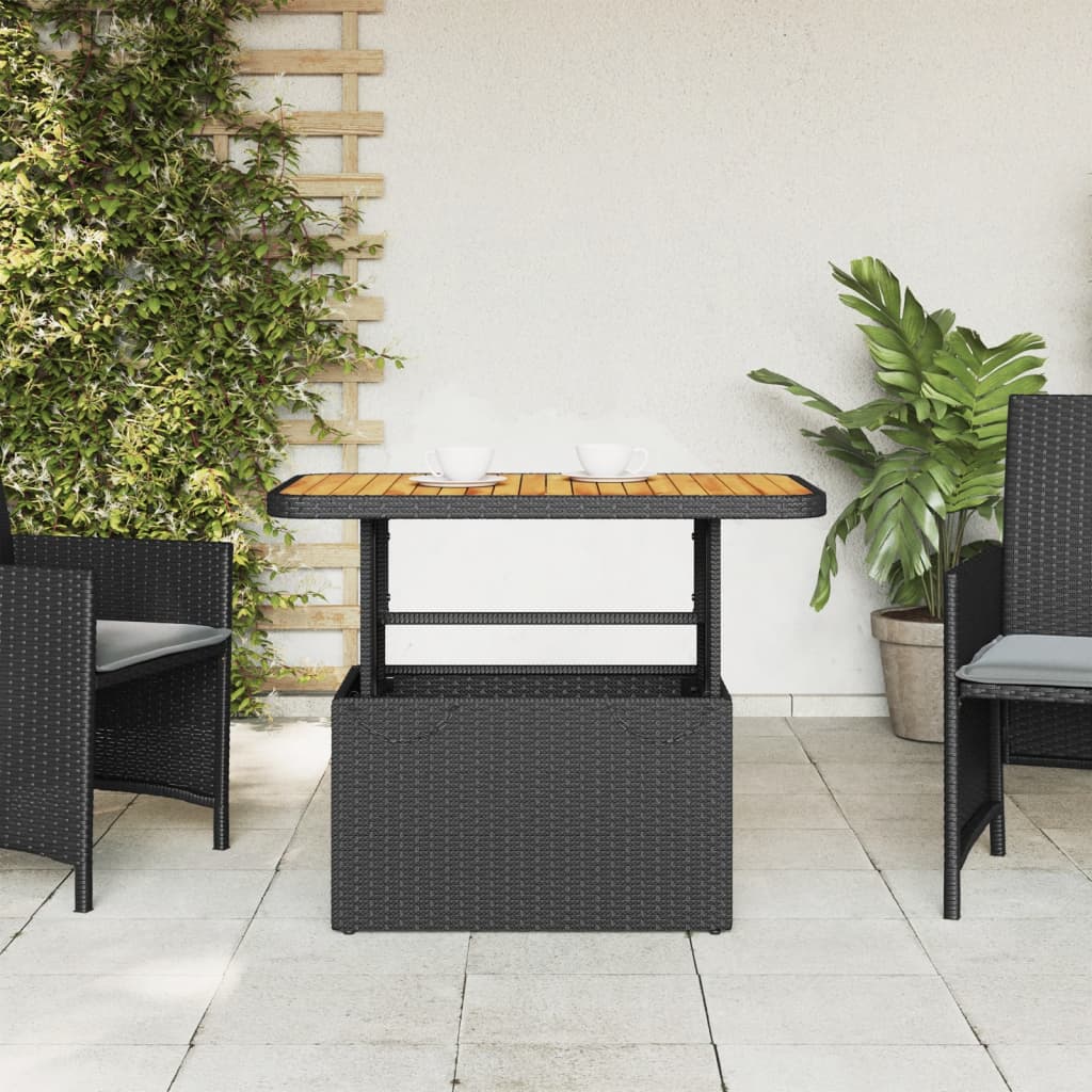 vidaXL Stół ogrodowy, czarny, 90x55x71 cm, polirattan i akacja