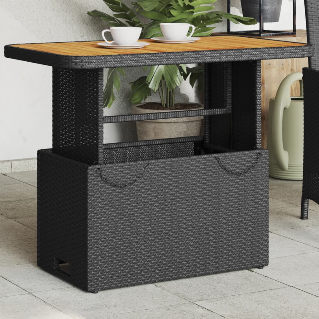 vidaXL Stół ogrodowy, czarny, 90x55x71 cm, polirattan i akacja