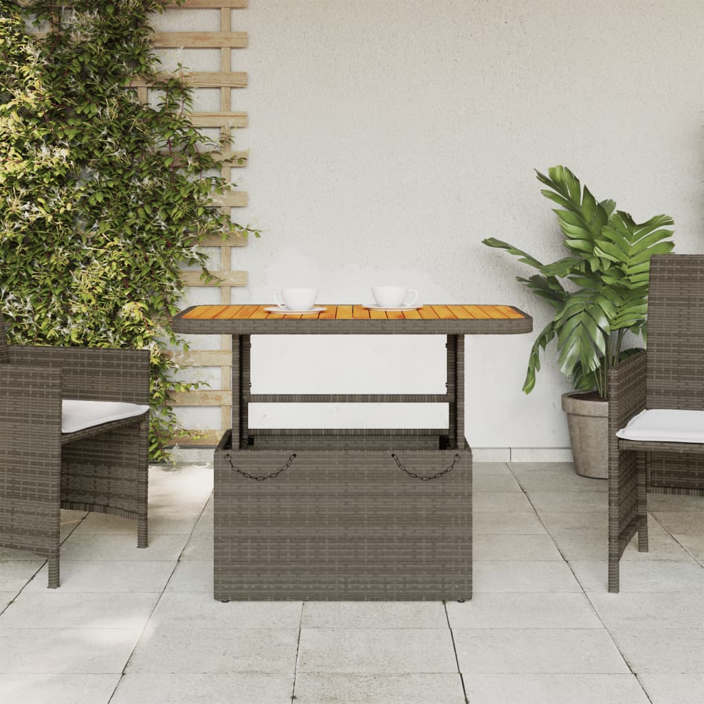 vidaXL Stół ogrodowy, szary, 90x55x71 cm, polirattan i drewno akacjowe
