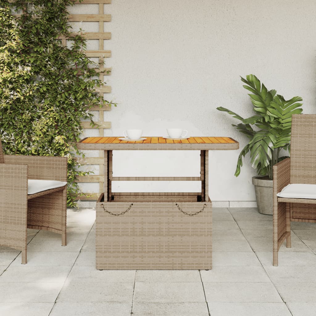 vidaXL Stół ogrodowy, beżowy, 90x55x71 cm, polirattan i akacja