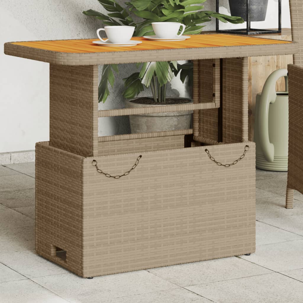 vidaXL Stół ogrodowy, beżowy, 90x55x71 cm, polirattan i akacja