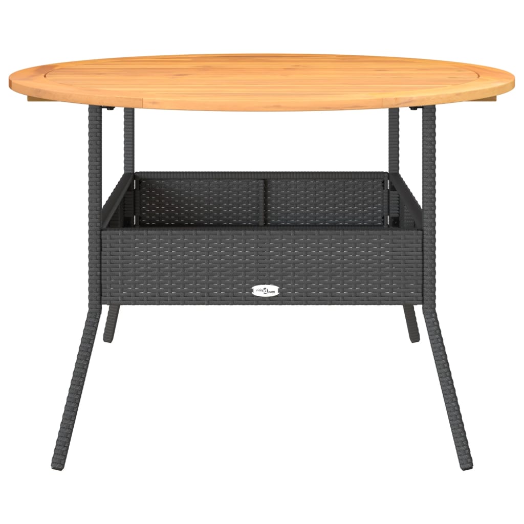 vidaXL Stół ogrodowy z akacjowym blatem, czarny, Ø110x71 cm, rattan PE