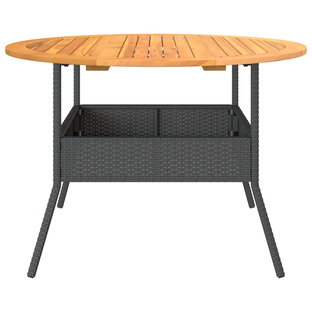 vidaXL Stół ogrodowy z akacjowym blatem, czarny, Ø110x71 cm, rattan PE