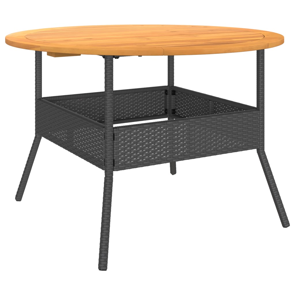 vidaXL Stół ogrodowy z akacjowym blatem, czarny, Ø110x71 cm, rattan PE