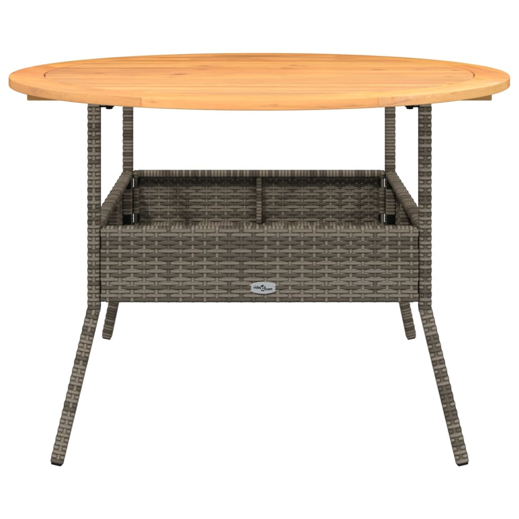 vidaXL Stół ogrodowy z akacjowym blatem, szary, Ø110x71 cm, rattan PE