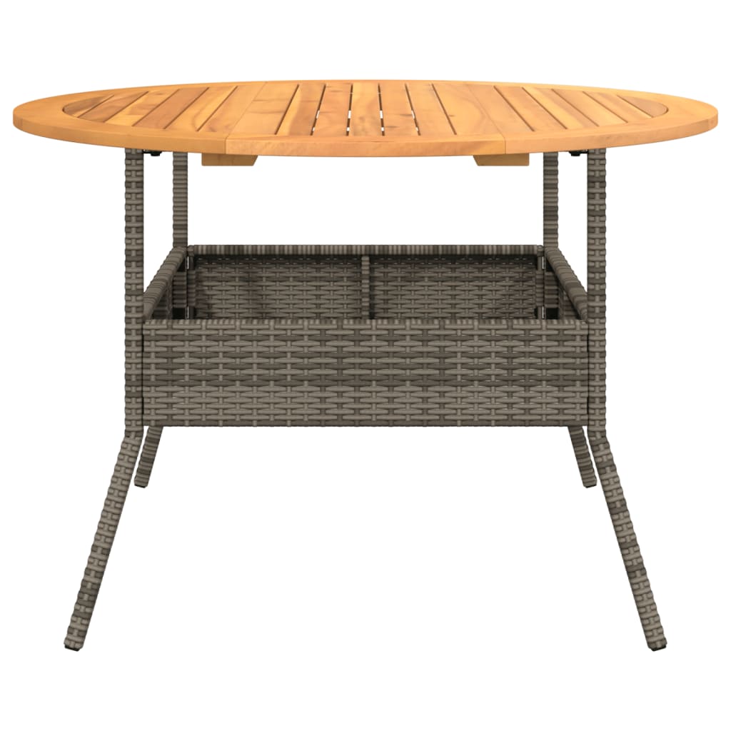 vidaXL Stół ogrodowy z akacjowym blatem, szary, Ø110x71 cm, rattan PE