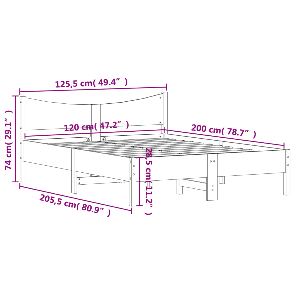 vidaXL Rama łóżka bez materaca, 120x200 cm, lite drewno sosnowe