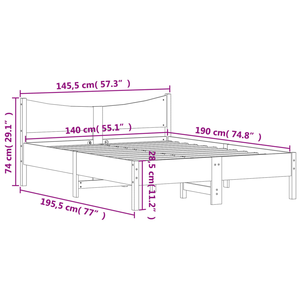 vidaXL Rama łóżka bez materaca, 140x190 cm, lite drewno sosnowe