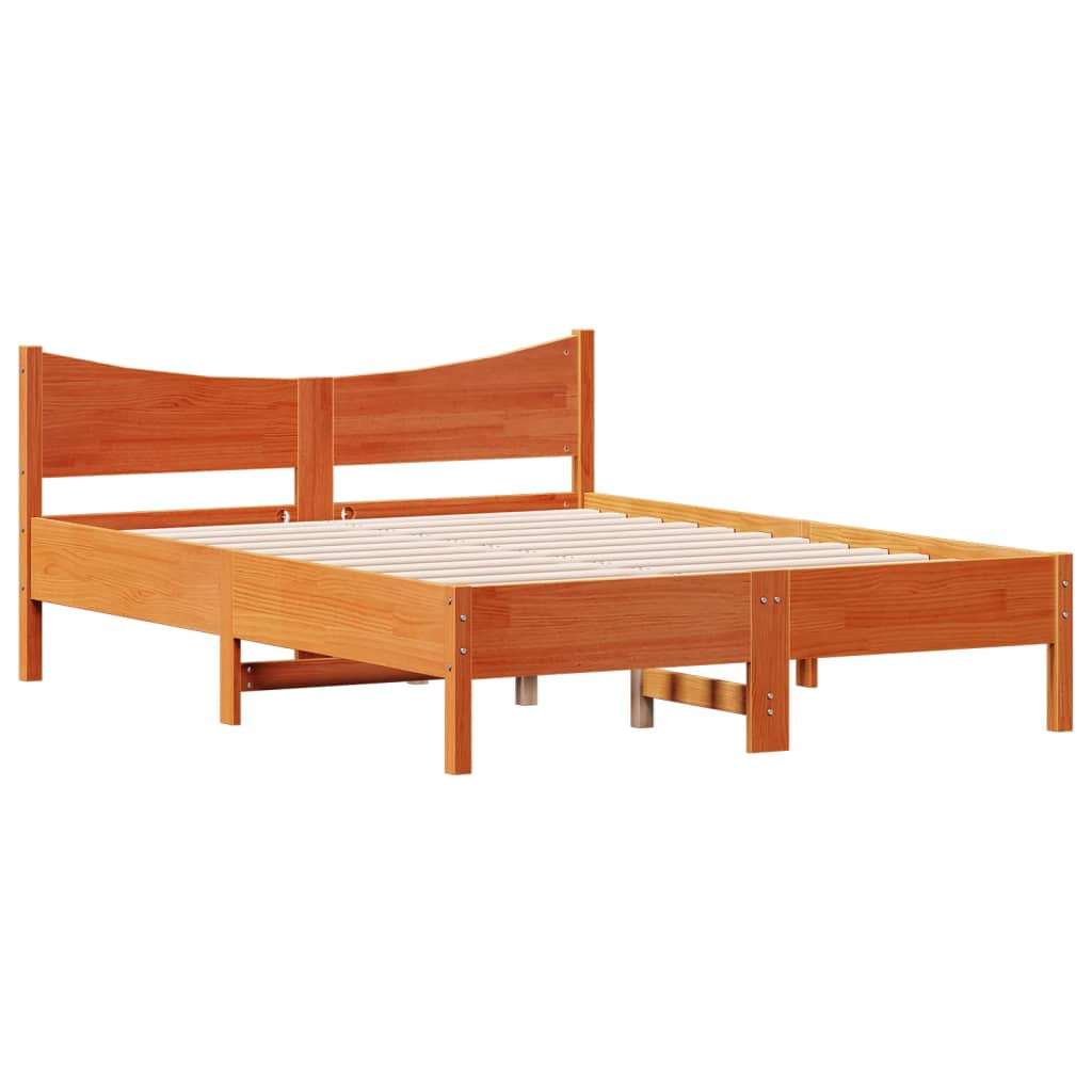 vidaXL Rama łóżka bez materaca, woskowy brąz, 135x190 cm, lita sosna