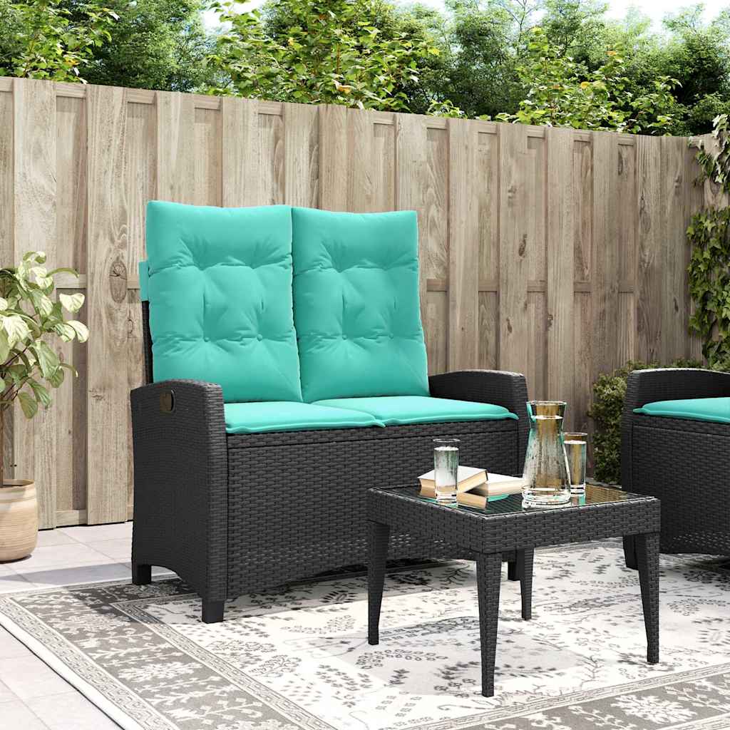 vidaXL Rozkładana ławka ogrodowa z poduszkami, czarna, polirattan