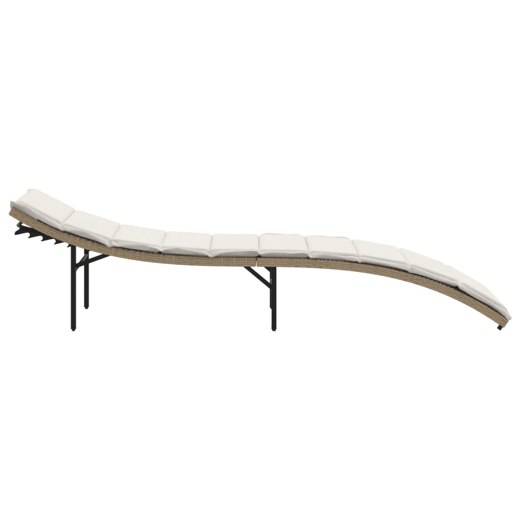 vidaXL Leżak z poduszką, beżowy, 55x199x50 cm, polirattan
