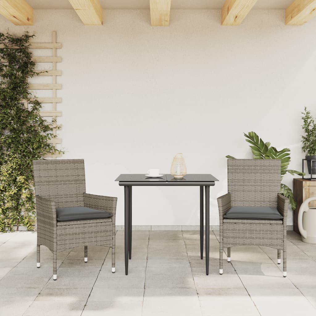 vidaXL Krzesła ogrodowe z poduszkami, 2 szt., szare, rattan PE