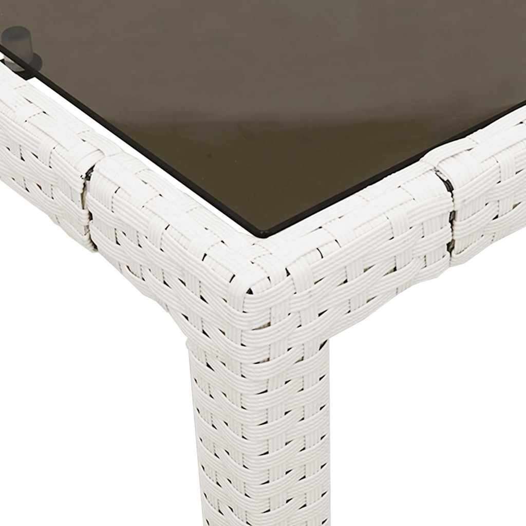 vidaXL Stół ogrodowy ze szklanym blatem, biały 90x90x75 cm, polirattan