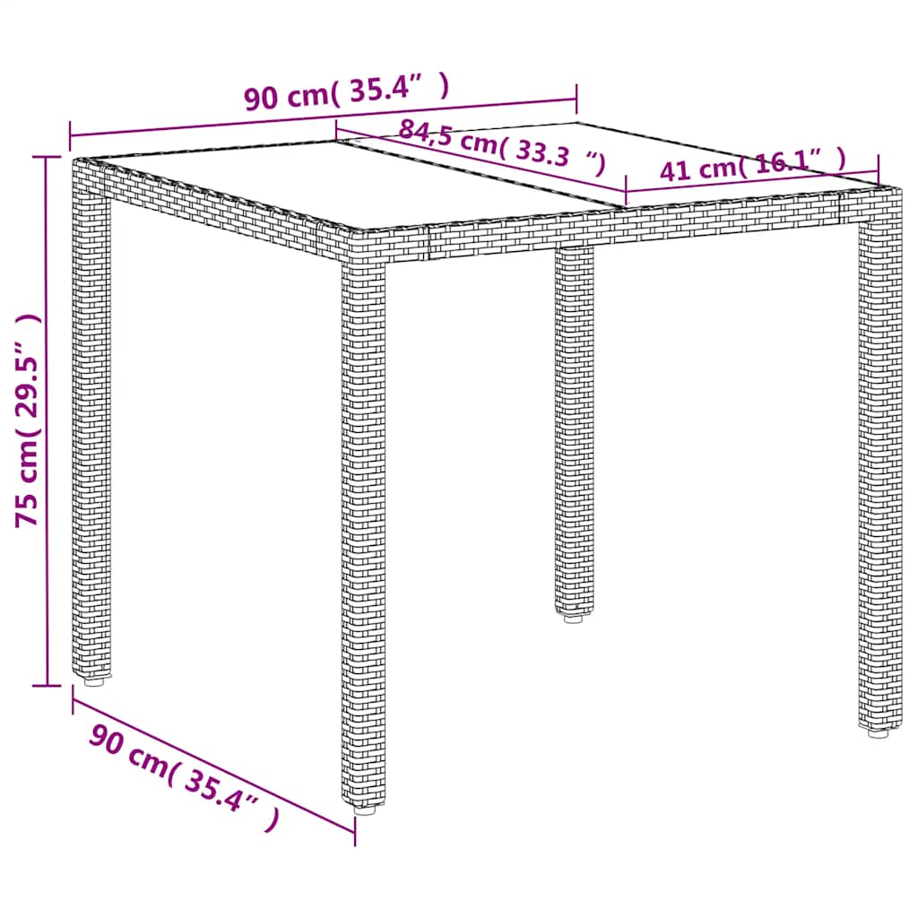 vidaXL Stół ogrodowy ze szklanym blatem, biały 90x90x75 cm, polirattan