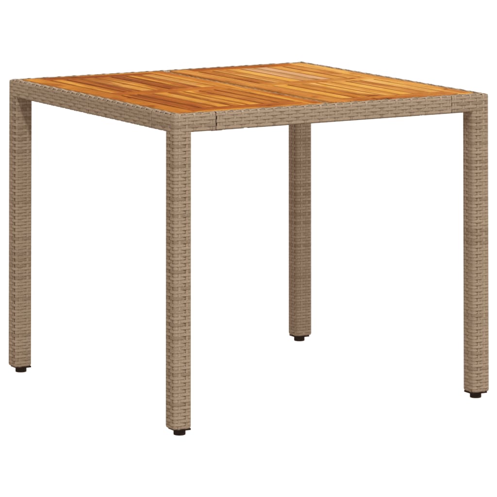 vidaXL Stół ogrodowy, beżowy, 90x90x75 cm, rattan PE i drewno akacjowe