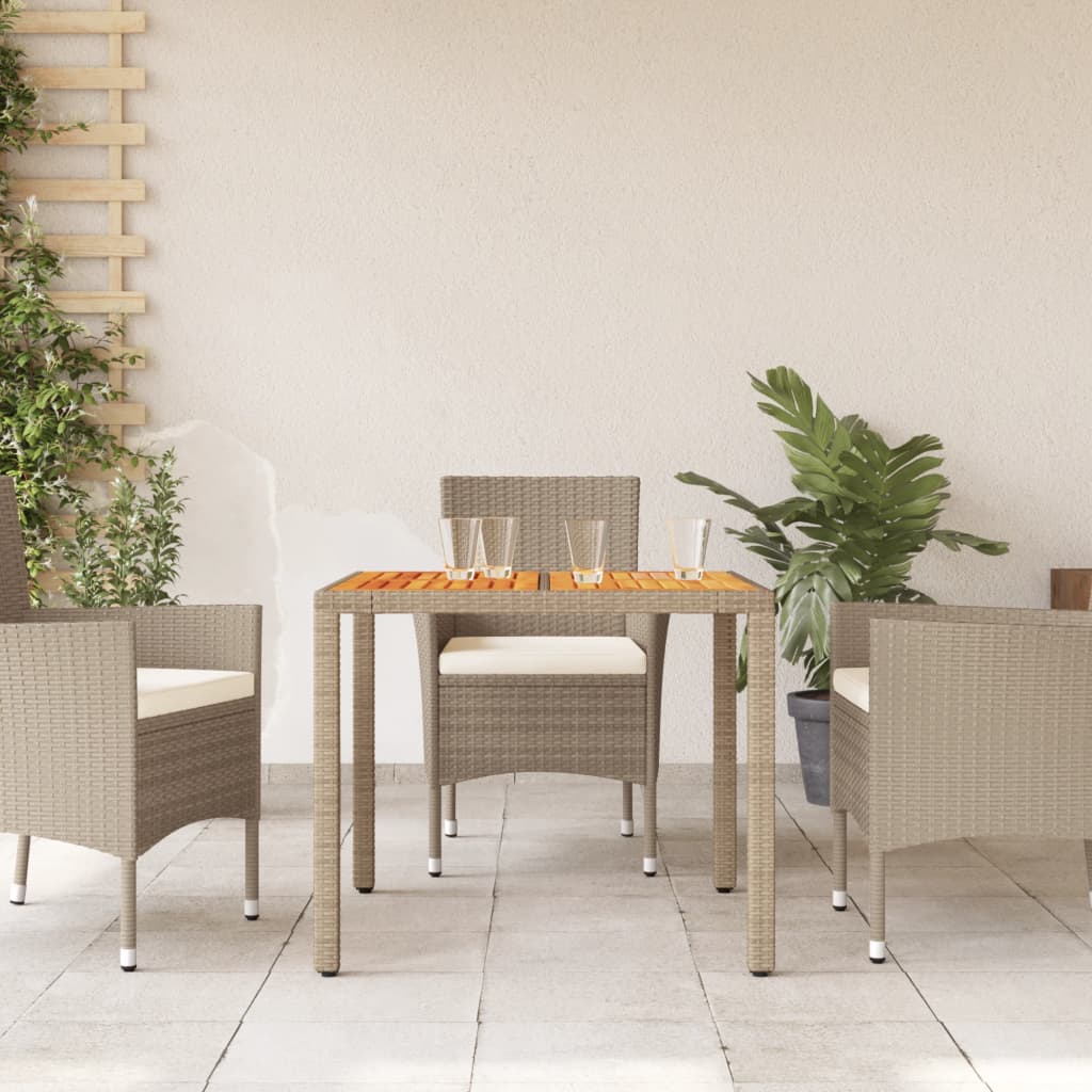 vidaXL Stół ogrodowy, beżowy, 90x90x75 cm, rattan PE i drewno akacjowe