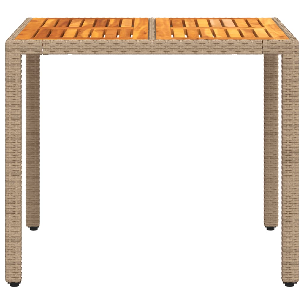 vidaXL Stół ogrodowy, beżowy, 90x90x75 cm, rattan PE i drewno akacjowe