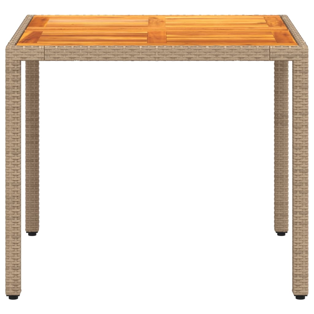 vidaXL Stół ogrodowy, beżowy, 90x90x75 cm, rattan PE i drewno akacjowe