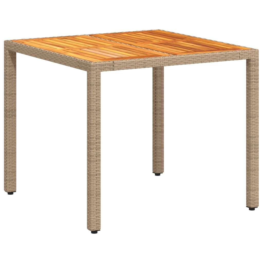 vidaXL Stół ogrodowy, beżowy, 90x90x75 cm, rattan PE i drewno akacjowe
