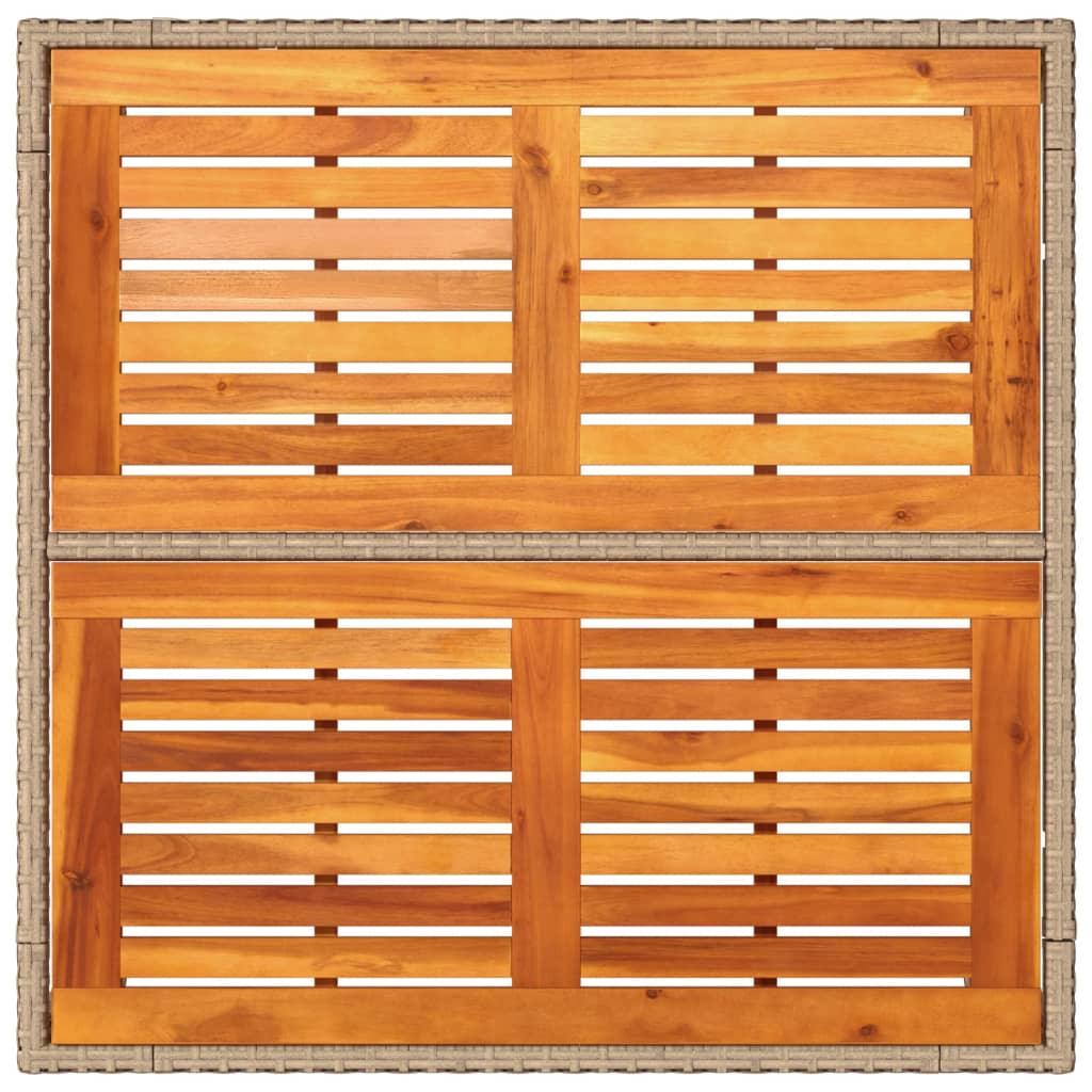 vidaXL Stół ogrodowy, beżowy, 90x90x75 cm, rattan PE i drewno akacjowe