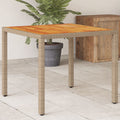 vidaXL Stół ogrodowy, beżowy, 90x90x75 cm, rattan PE i drewno akacjowe
