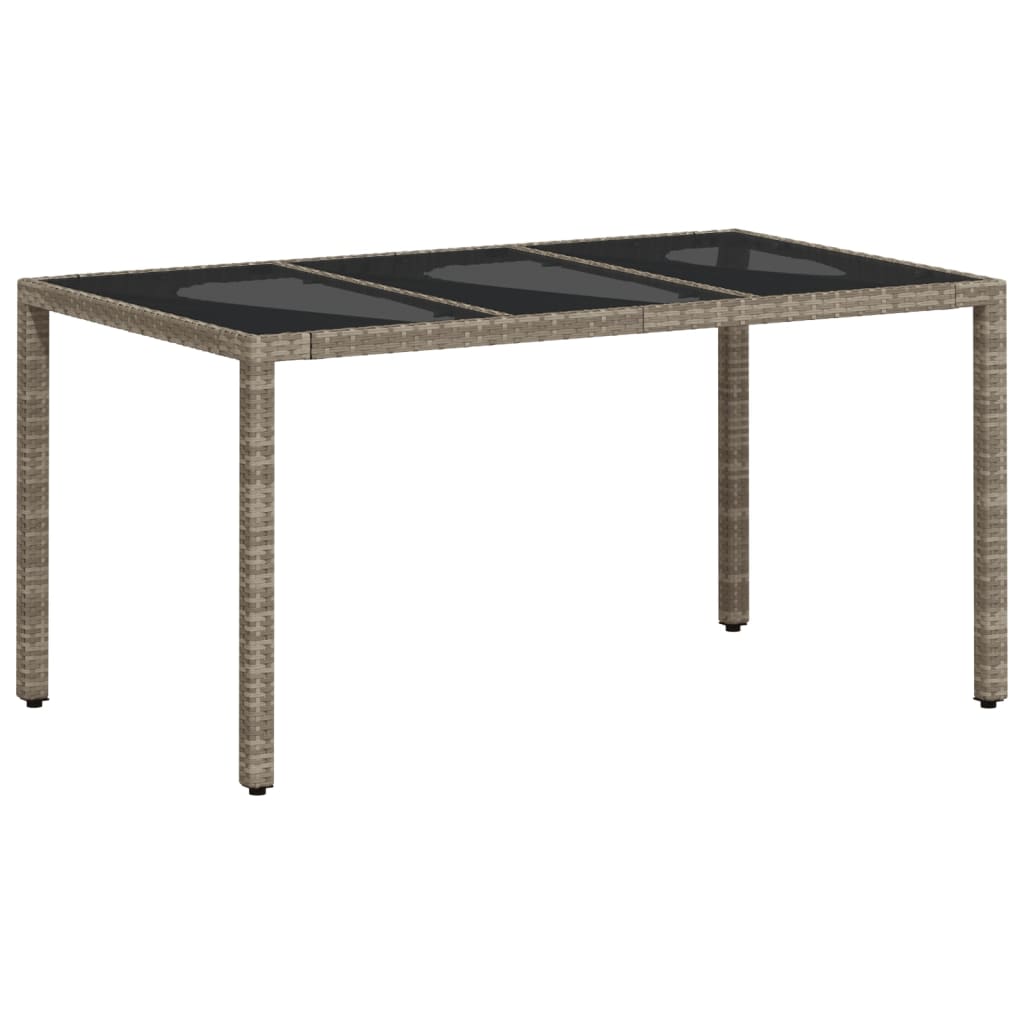 vidaXL Stół ogrodowy ze szklanym blatem, szary 150x90x75 cm, rattan PE
