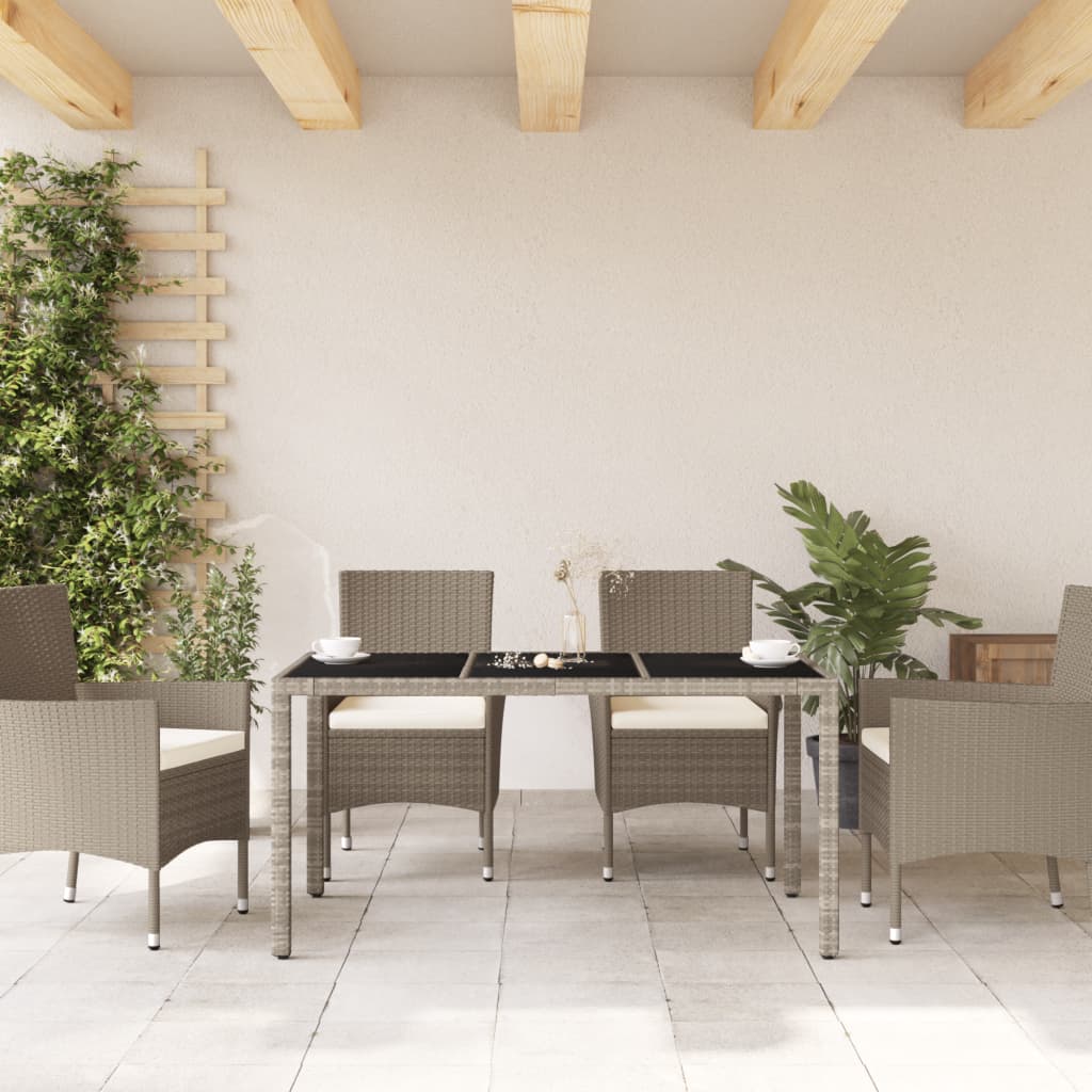 vidaXL Stół ogrodowy ze szklanym blatem, szary 150x90x75 cm, rattan PE