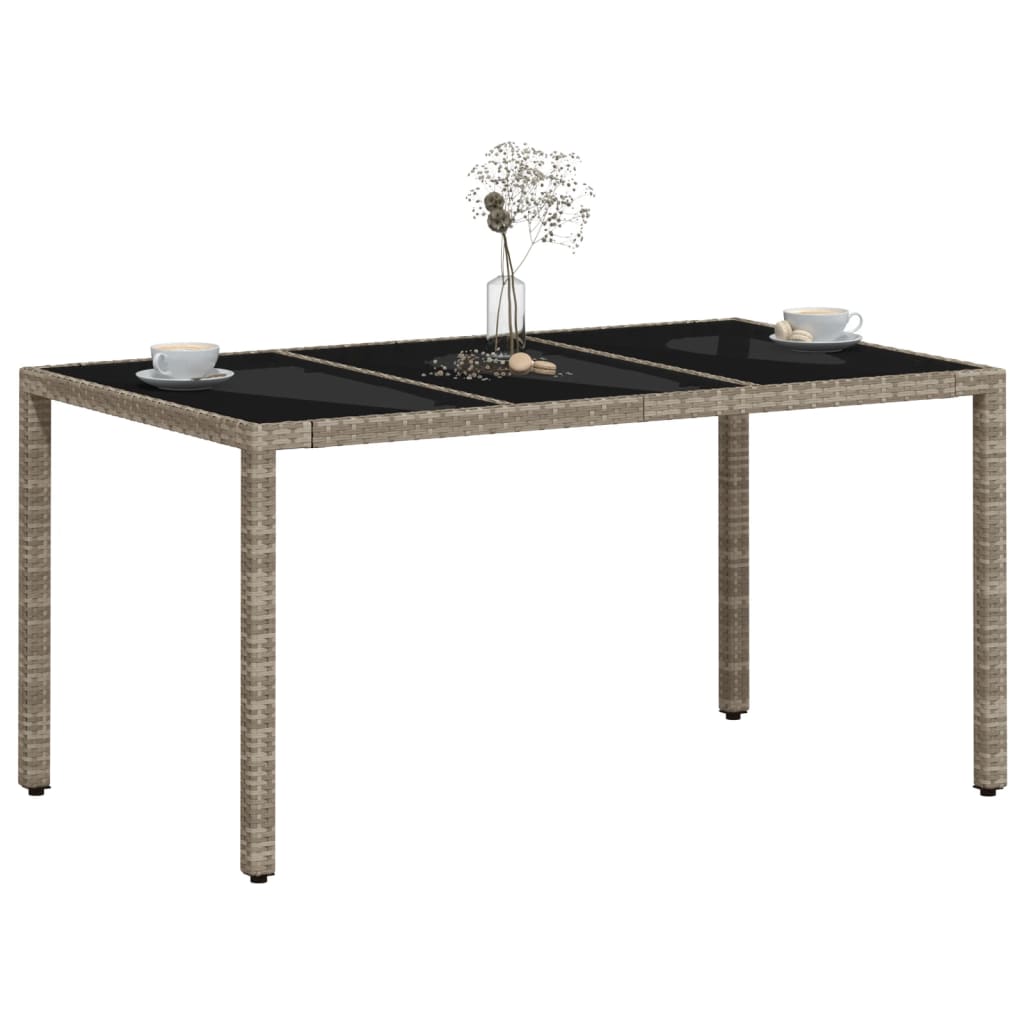 vidaXL Stół ogrodowy ze szklanym blatem, szary 150x90x75 cm, rattan PE