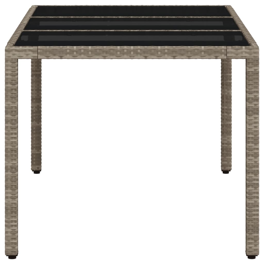 vidaXL Stół ogrodowy ze szklanym blatem, szary 150x90x75 cm, rattan PE