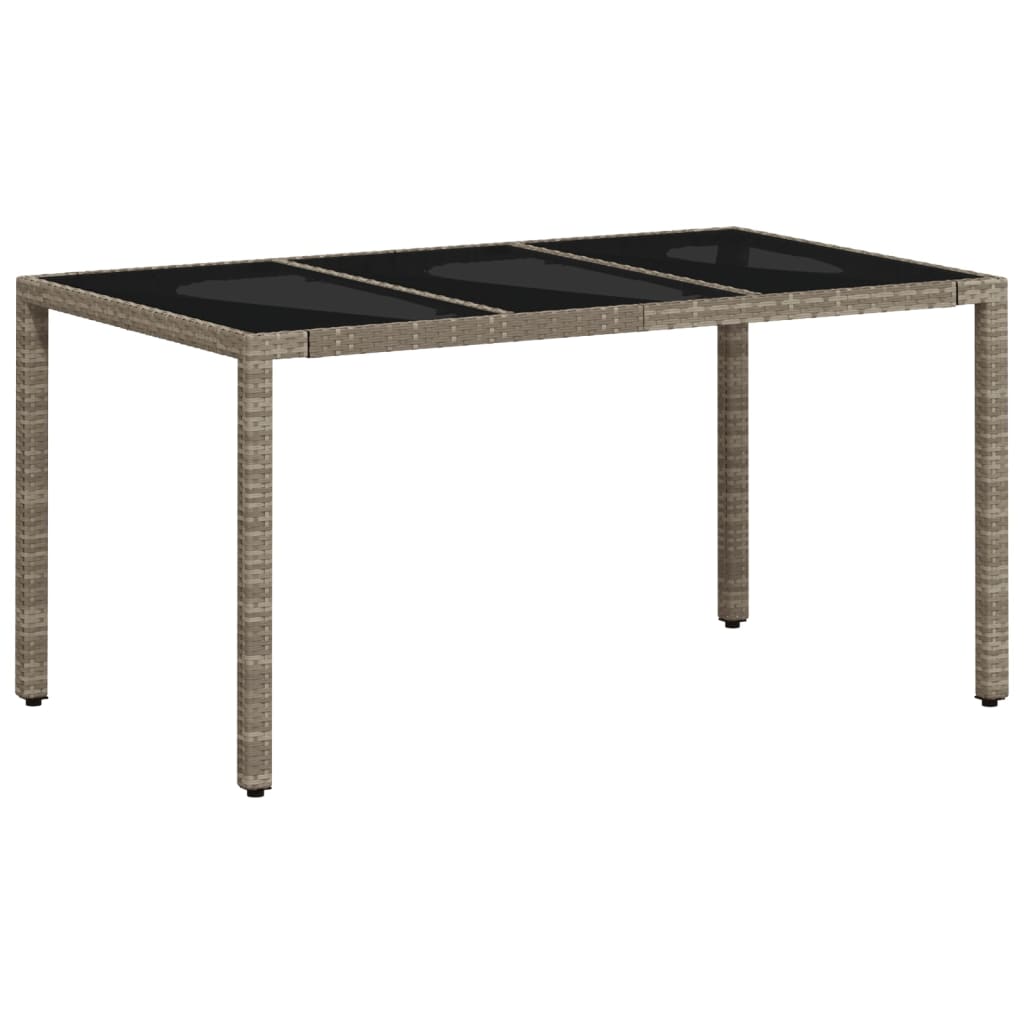 vidaXL Stół ogrodowy ze szklanym blatem, szary 150x90x75 cm, rattan PE