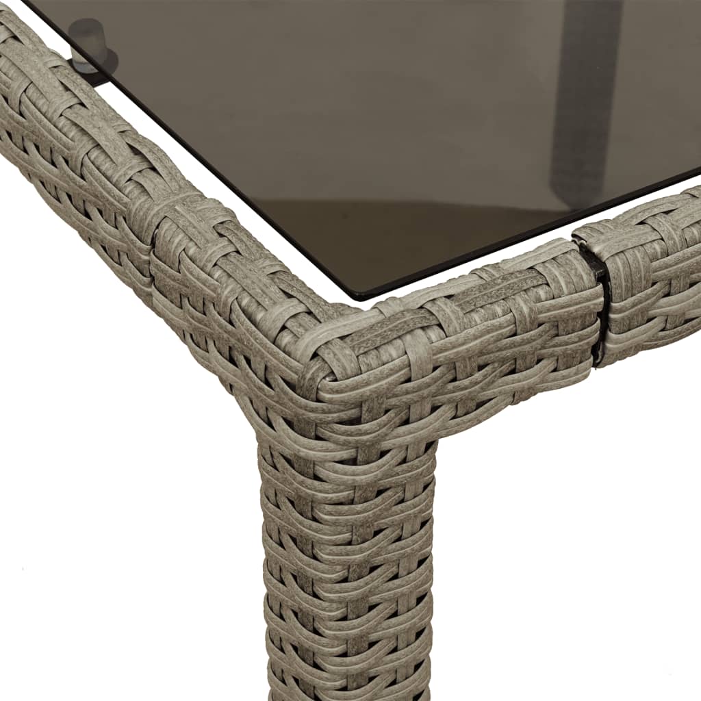 vidaXL Stół ogrodowy ze szklanym blatem, szary 150x90x75 cm, rattan PE