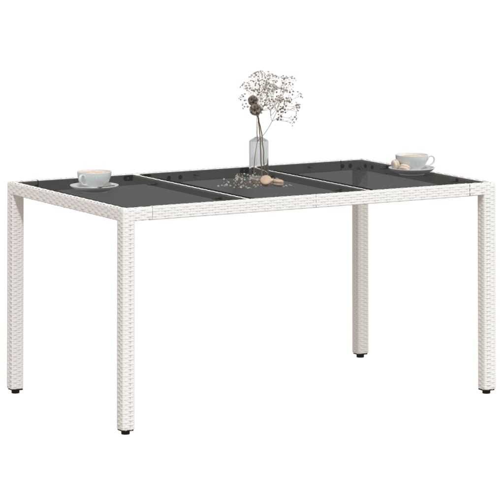 vidaXL Stół ogrodowy ze szklanym blatem, biały, 150x90x75 cm rattan PE