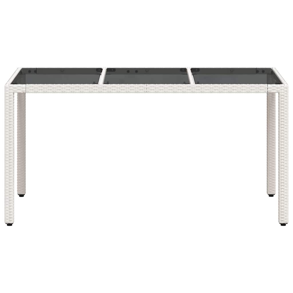 vidaXL Stół ogrodowy ze szklanym blatem, biały, 150x90x75 cm rattan PE