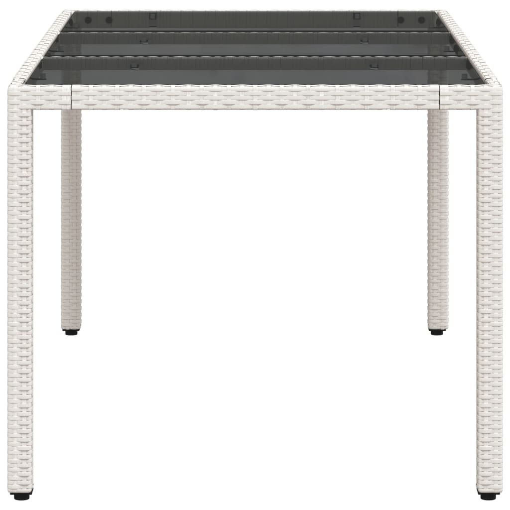 vidaXL Stół ogrodowy ze szklanym blatem, biały, 150x90x75 cm rattan PE