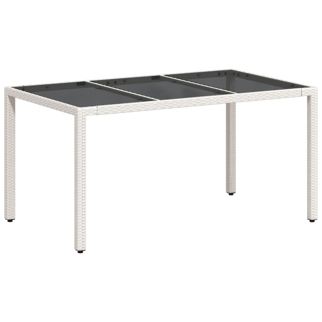 vidaXL Stół ogrodowy ze szklanym blatem, biały, 150x90x75 cm rattan PE