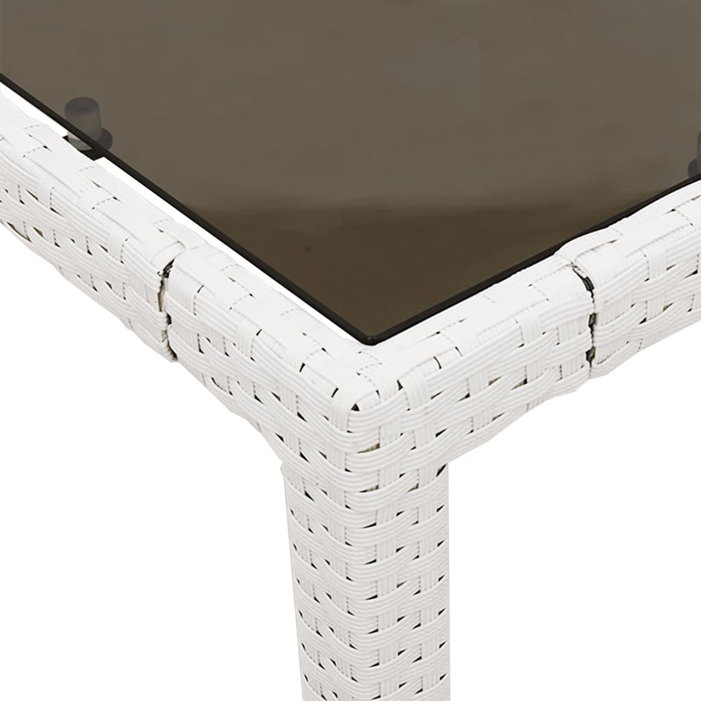 vidaXL Stół ogrodowy ze szklanym blatem, biały, 150x90x75 cm rattan PE