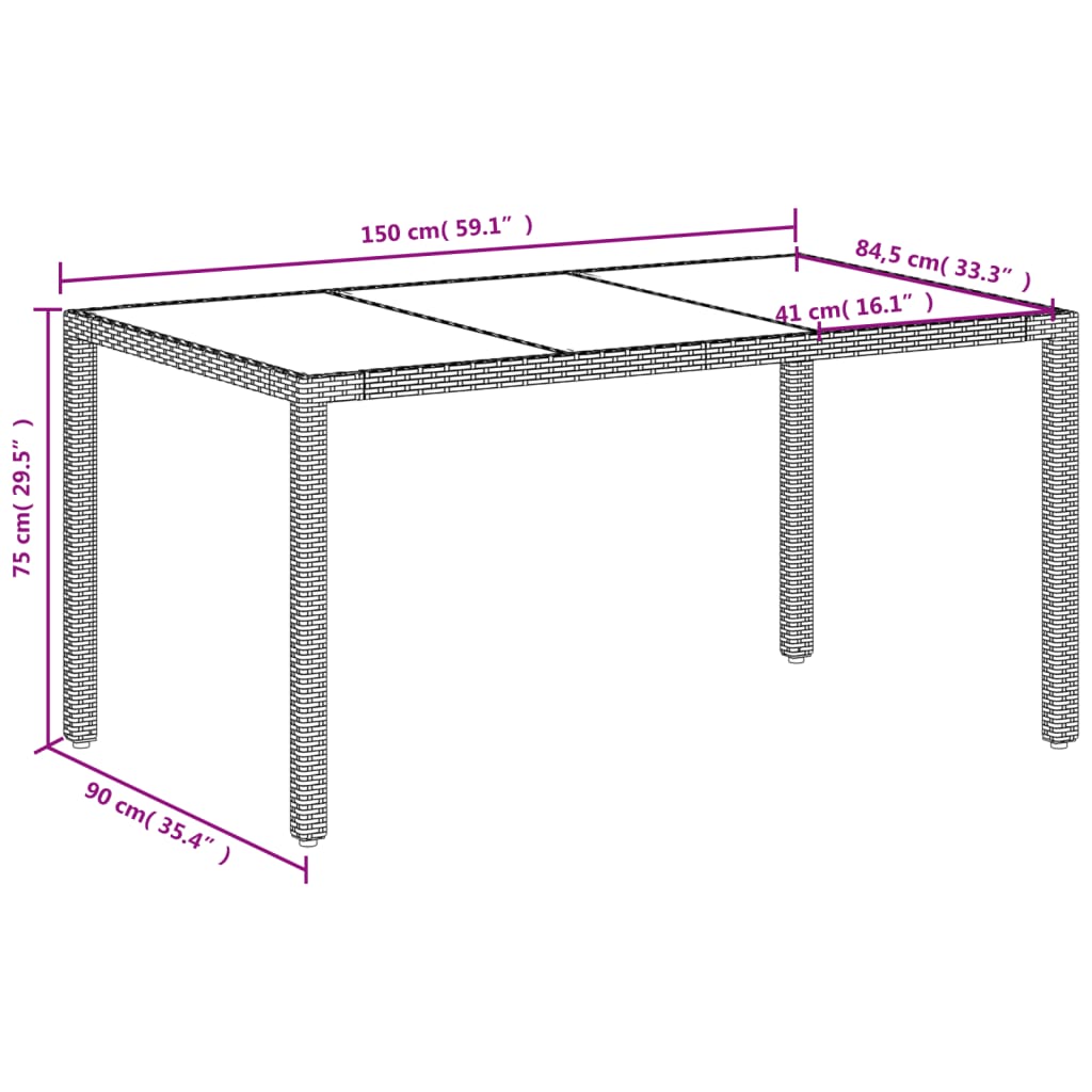 vidaXL Stół ogrodowy ze szklanym blatem, biały, 150x90x75 cm rattan PE