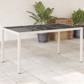 vidaXL Stół ogrodowy ze szklanym blatem, biały, 150x90x75 cm rattan PE