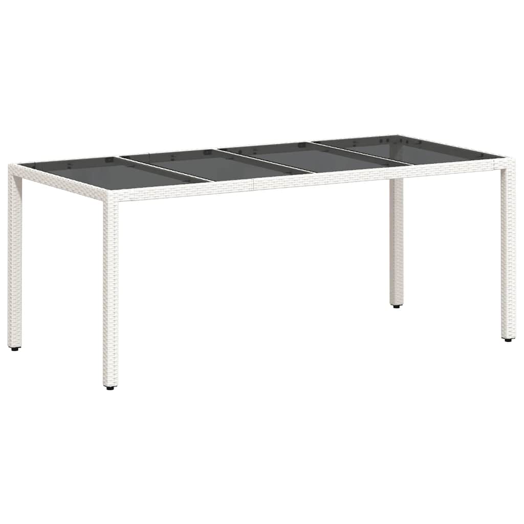 vidaXL Stół ogrodowy ze szklanym blatem, biały 190x90x75 cm, rattan PE