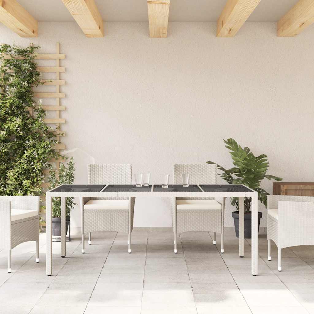 vidaXL Stół ogrodowy ze szklanym blatem, biały 190x90x75 cm, rattan PE