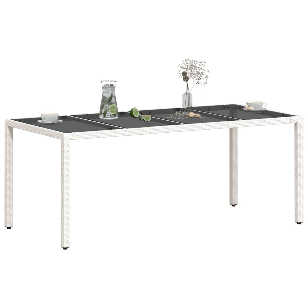 vidaXL Stół ogrodowy ze szklanym blatem, biały 190x90x75 cm, rattan PE
