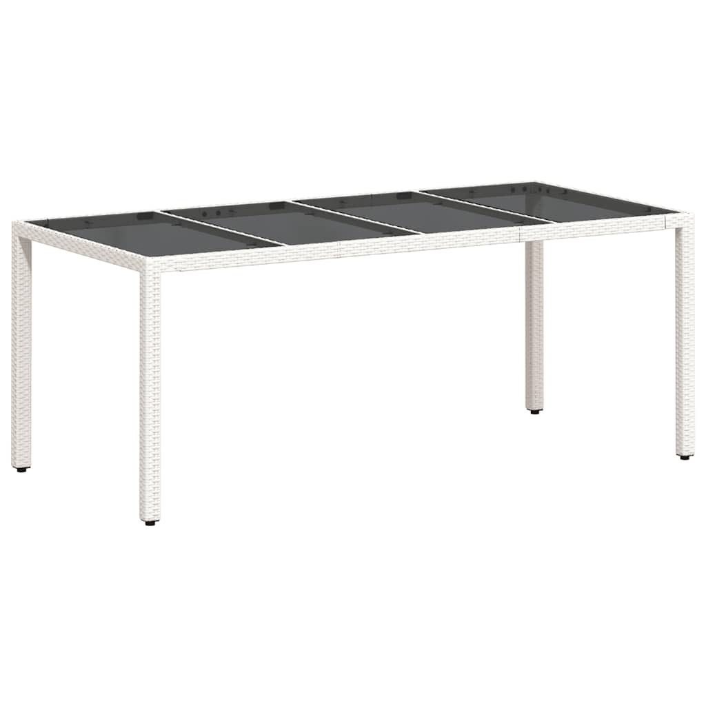 vidaXL Stół ogrodowy ze szklanym blatem, biały 190x90x75 cm, rattan PE