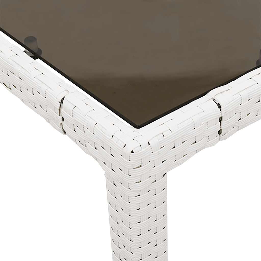 vidaXL Stół ogrodowy ze szklanym blatem, biały 190x90x75 cm, rattan PE