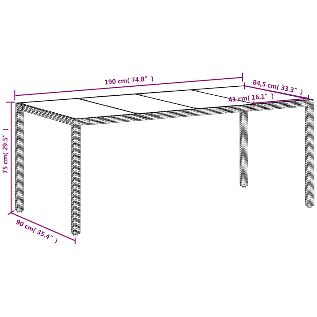 vidaXL Stół ogrodowy ze szklanym blatem, biały 190x90x75 cm, rattan PE