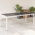 vidaXL Stół ogrodowy ze szklanym blatem, biały 190x90x75 cm, rattan PE